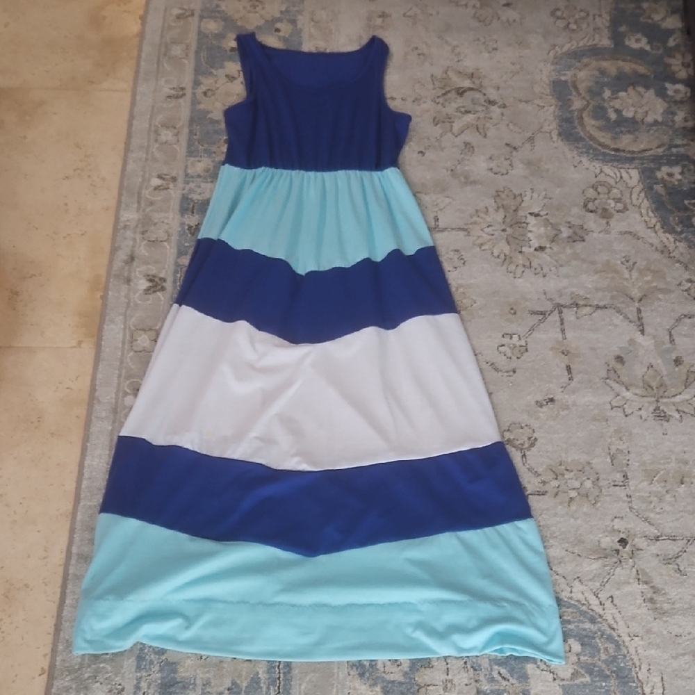 Blue and White Striped Maxi Dress